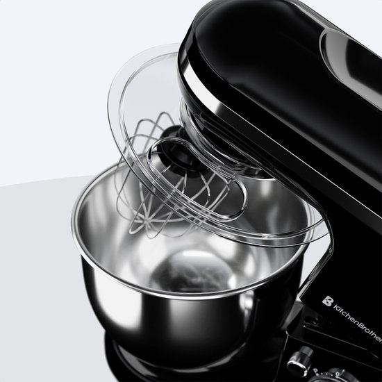 KitchenBrothers Keukenmachine & Mixer – 1200W – 5L RVS Mengkom – 6 Snelheden & Pulse – 36,9 x 23,1 x 33,4 cm – Zwart