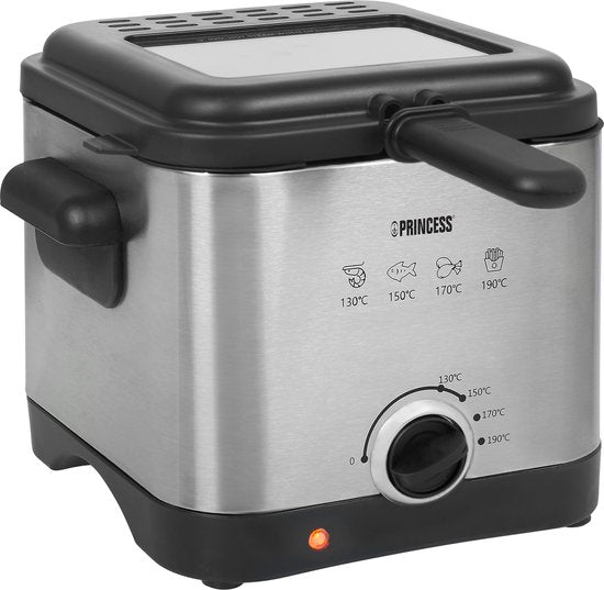 Princess Mini friteuse 182612 - 1.5 Liter - Regelbare thermostaat - Geurfilter - Kijkvenster - Compact - Geschikt voor camping - 1000W - geborsteld RVS