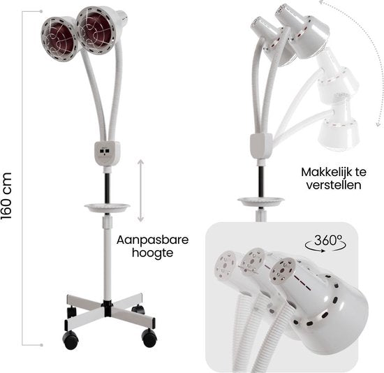 Resty® Infraroodlamp – 550W - Red Light Therapy - Warmte lamp - Timer - Extra Stevige Voet - Dubbele Kop