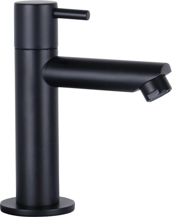 Differnz Helios Fonteinset - Kraan Links - Wasbak Keramiek Wit - Rechte Kraan - Mat Zwart - Standaard Greep - 37.5 x 18.5 x 9.5 cm
