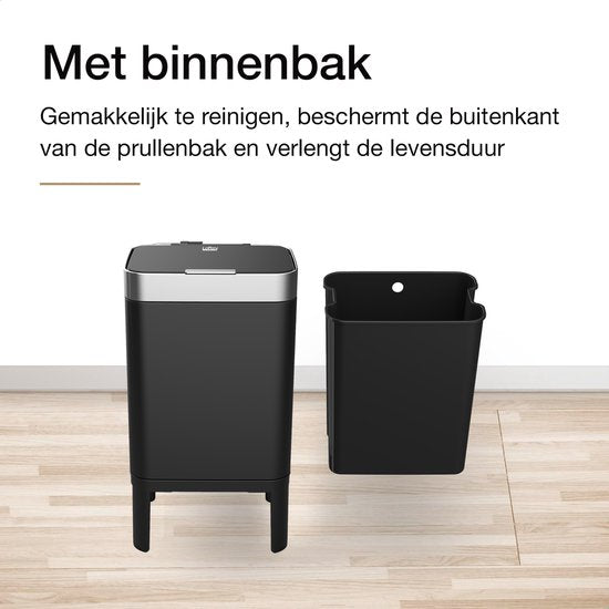 Loftey Prullenbak 60 Liter – Push/Touch - Duo 2x30L - Zwart/RVS