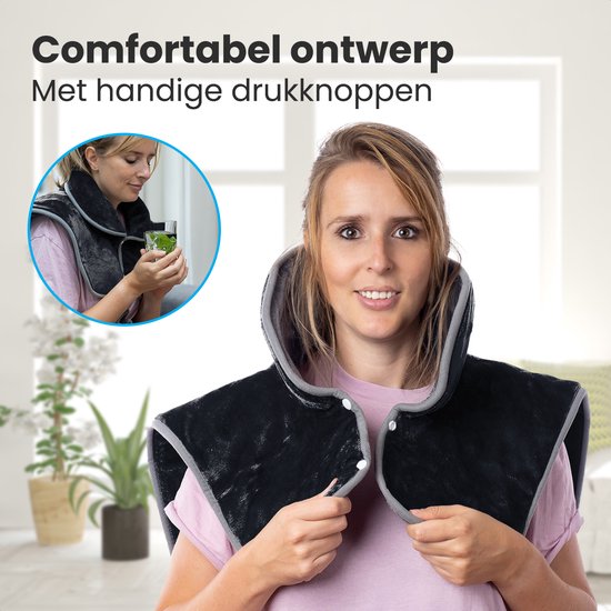 Auronic Warmtekussen - Elektrisch deken voor Nek, Schouders en Rug - Wasbaar - Energiezuinig - Verwarmingsdeken - Zwart