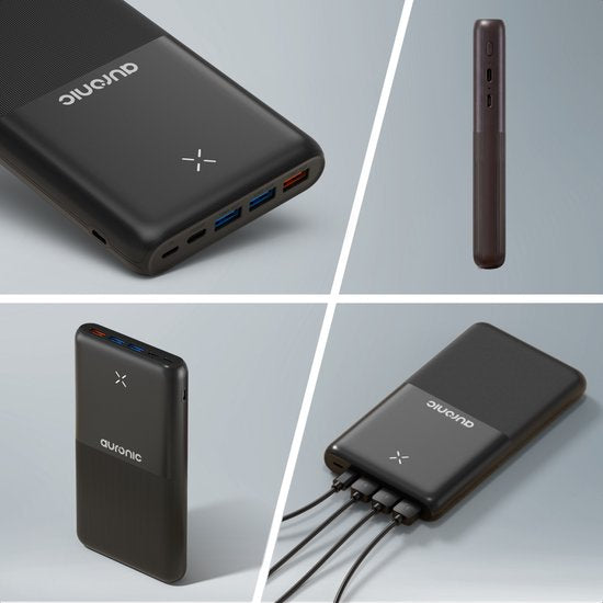Auronic Powerbank 30.000 mAh - 22.5W Snellader via USB-C, USB-A, Micro-USB - Inclusief Kabel - Universeel - Quick Charge - Noodpakket - Zwart