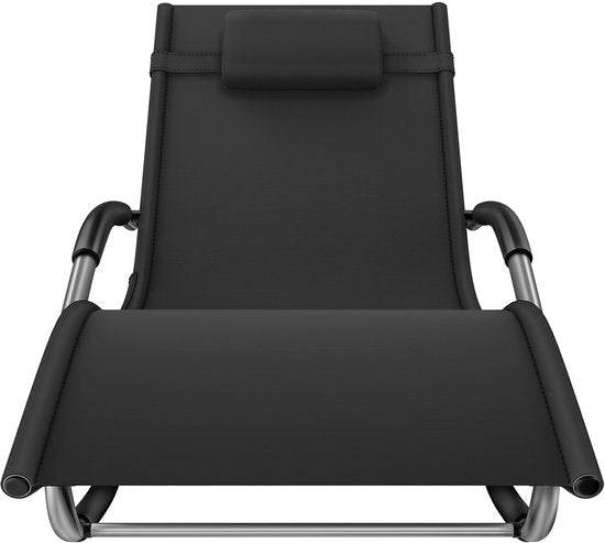 tectake® Ligstoel Taya - Ergonomisch Ligbed voor Tuin, Terras, Balkon - Relaxstoel met Schommelfunctie - Tuinstoel met Comfortabele Armleuningen, Hoofdsteun en Opbergvak - Weerbestendig en Waterafstotend - 120kg Draagkracht - Zwart