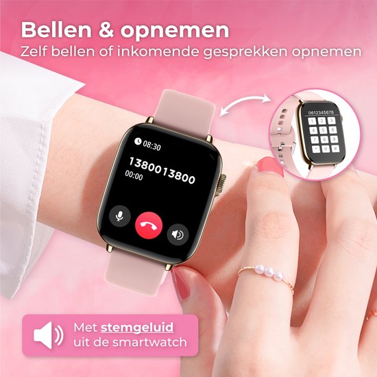 Nuvance - Smartwatch Heren & Dames met Bluetooth - IP68 Waterdicht - Geschikt voor alle Smartphones - Stappenteller en Hartslagmeter - Goud