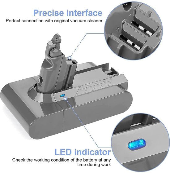 Li-ion accu, 3000 mAh, voor Dyson V6, DC58, DC59, DC61, DC62, DC72 en DC74