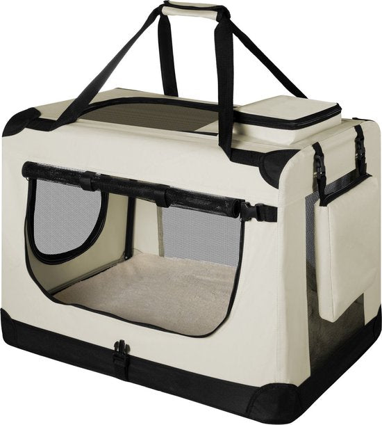 Juskys – Lassie Hondentransportbox – 50 x 34 x 36 cm – Voorzien Van Uitneembaar Kleed En Inklapbaar Frame – Voor Kleine Honden En Puppy's – Beige Oxford-Stof