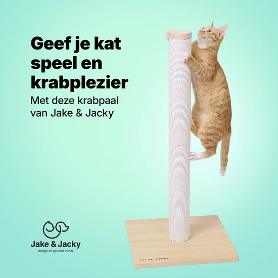 Jake en Jacky Krabpaal Hout - Houten Krabpaal voor Katten - met Papieren Touw - Krabmeubel - 80 cm