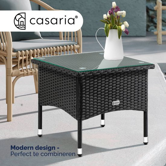 CASARIA Polyrattan Bijzettafel Buiten - 50x50x45cm - Zwart
