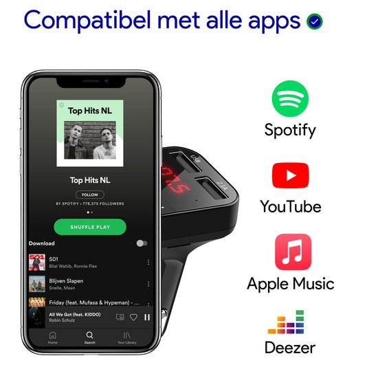 WADU Bluetooth FM Transmitter - Bluetooth ontvanger voor in de auto - USB - Handsfree carkit