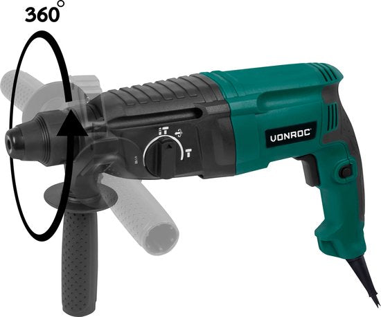 VONROC Boorhamer 800W – 3 Joule – SDS plus – 4 functies – Incl. tandkransboorkop en accessoires