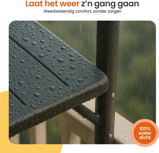 Goliving Balkontafel - Inklapbaar - Hangend - 60 x 40 cm - Verstelbaar in 3 hoogtes - Weerbestendig - 2 bekerhouders – Zwart