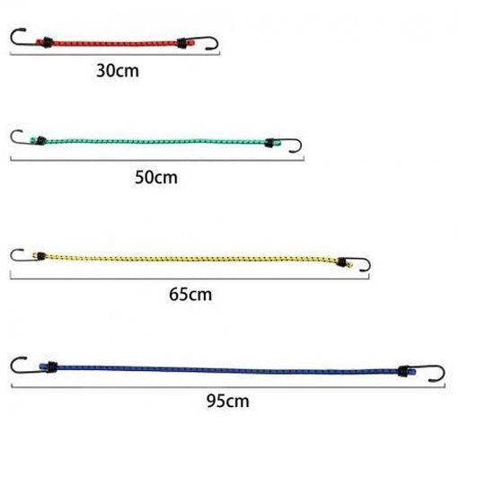 Deuba Rubberen Bagagespin- 12 Stuks met Haken 30-95 cm x 8 mm Ø
