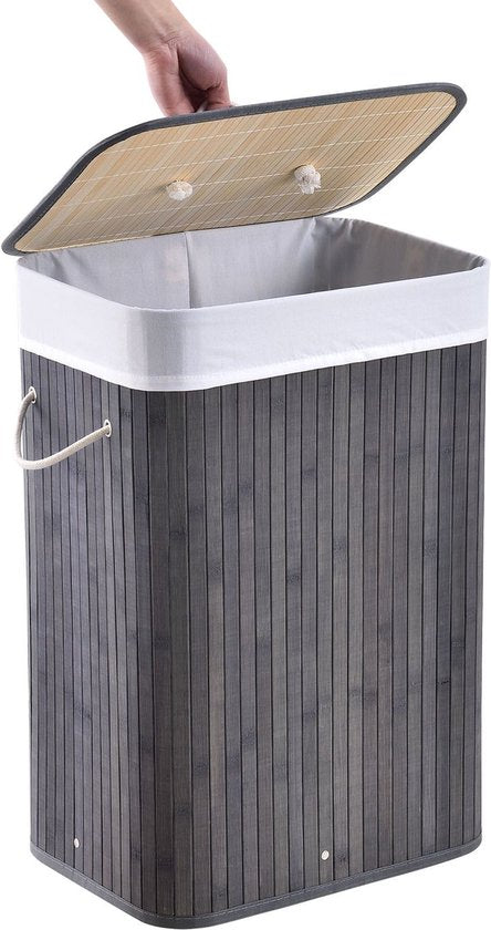 Bamboe Wasmand Curly - 72 L - Grijs - Uitneembare Waszak
