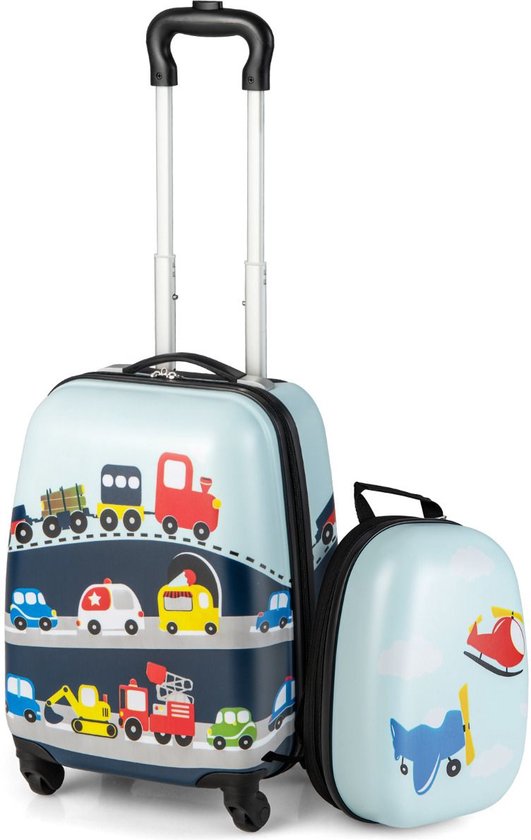 Coast 2-Delige Handbagageset - Hard Case Rolkoffer en Rugzak - Blauw