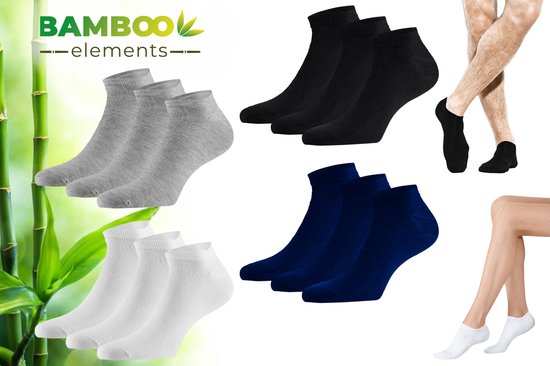 Bamboo Elements - Sneakersokken 12-Paar - Assorti – 43-46 - Bamboe Sokken – Sneakersokken Heren – Sneakersokken Dames - Sneaker Sokken