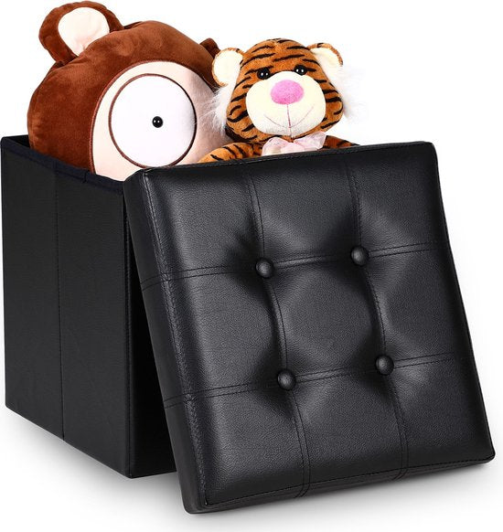 Casaria Zitbank met Opbergruimte - 38x38x38cm 40L Kunstleer – Zwart