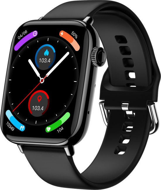 Nuvance - Smartwatch Heren & Dames met Bluetooth - IP68 Waterdicht - Geschikt voor alle Smartphones - Stappenteller en Hartslagmeter - Zwart