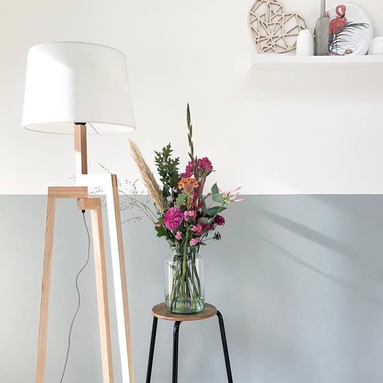 Vloerlamp Sabi 3408BE - Houten lamp zonder kap met E27 fitting, 144 cm hoog, in hoogte verstelbaar - Mexlite