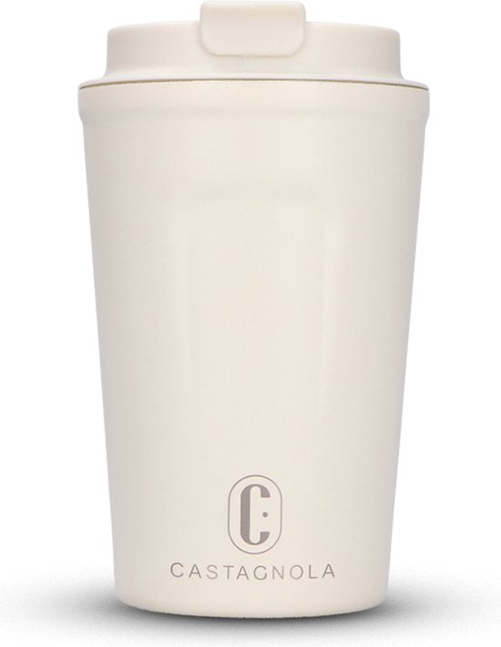 Castagnola Thermosbeker - Koffiebeker To Go - Travel Mug voor Koffie en Thee - Theebeker - 380 ML - RVS - Offwhite