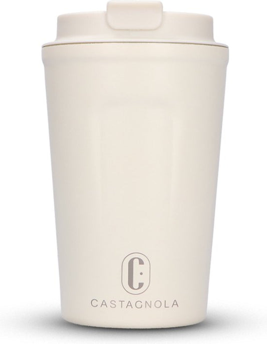 Castagnola Thermosbeker - Koffiebeker To Go - Travel Mug voor Koffie en Thee - Theebeker - 380 ML - RVS - Offwhite