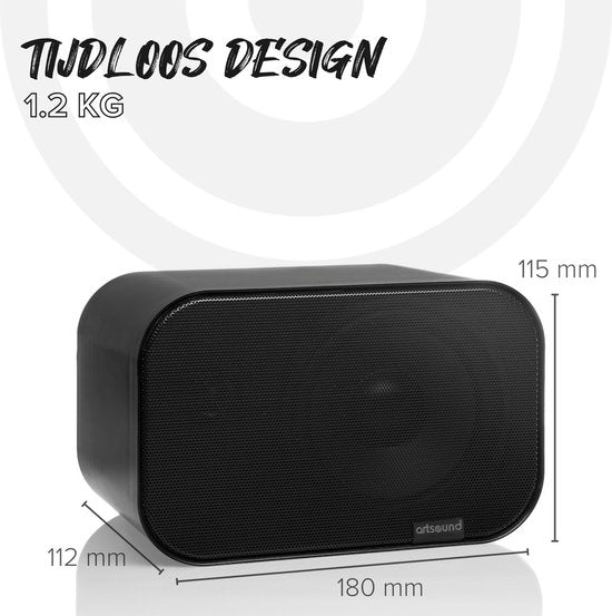 Artsound UNI30, set van 2 passieve luidsprekers, 2-weg hifi luidspreker, 20-60 watt, muurbeugel met kogelgewricht, geschikt voor ruimtes tot 40 m² zoals keuken, café, magazijn, kleur: zwart