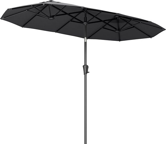 LifeGoods Dubbele Parasol - Tuin - 160x300cm - tot 8 Personen - Waterdicht - UPF50+ - Donkergrijs