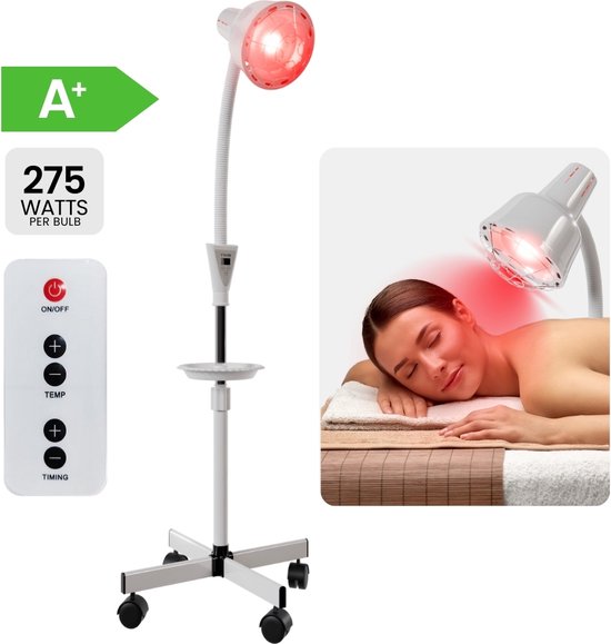 Resty® Infraroodlamp – 275W - Red Light Therapy - Warmte lamp - Timer - Extra Stevige Voet - Enkele Kop