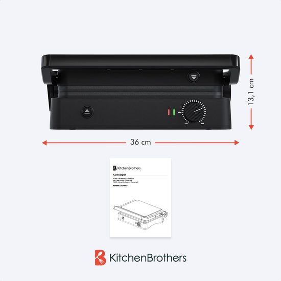 KitchenBrothers Contactgrill - Grill Apparaat - Uitneembare Grillplaten - Panini Grill - 3 hoogtestanden - Tosti ijzer - 2000W - Zwart