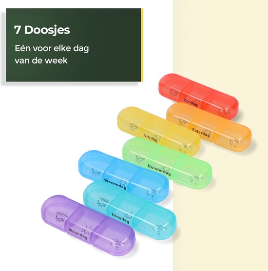Gandria Pillendoos 7 Dagen - Uitneembaar Pillendoosje - Medicijndoos met 21 Compartimenten - Medicijndoos met Stevige Sluiting - 3 Vakken per Dag - 7 Kleuren