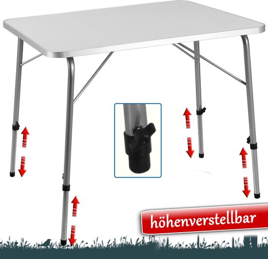 Casaria Campingtafel – Inklapbaar Verstelbaar 80 x 54 cm – Zilver Wit