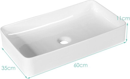 Coast Wastafel Keramiek met Afvoer - 60 x 35 x 11 cm - Wit