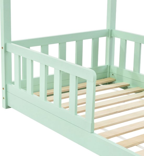 Juskys – Marli Kinderbed & Huisbed – 80 x 160 cm – Voorzien Van Uitvalbeveiliging En Lattenbodem – Voor Jongens En Meisjes – Mint Grenenhout