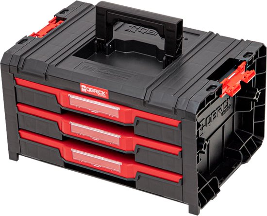 Qbrick System - PRO Drawer 3 Toolbox 2.0 Expert - 450 x 310 x 244 mm - Zwart PP Kunststof - Modulaire Gereedschapskist met 3 Laden - Ultieme Werkplaatsorganisatie