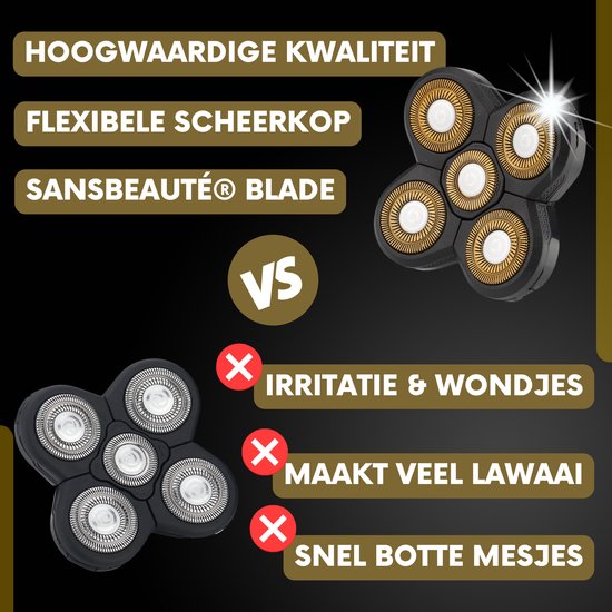 6-in-1 Scheerapparaat Mannen – Trimmer - Sansbeauté® SkullSharp Classic - Elektrische Gezichts- & Hoofdscheren - Hoofd Kaal Scheren – Elektrisch - Nat & Droog