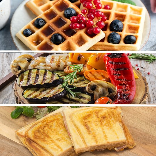 Bourgini MultiGrill 3-in-1 – Tosti apparaat, Grill & Wafel ijzer – PFAS-vrij – Verwisselbare platen – 750W