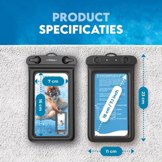 Travelly® Waterdicht Telefoonhoesje Set van 2 – Universeel Onderwater Hoesje voor Smartphone – Geschikt voor alle telefoons – Drybag – Voor Vakantie, Zwemmen & Watersport – Zwart/Roze