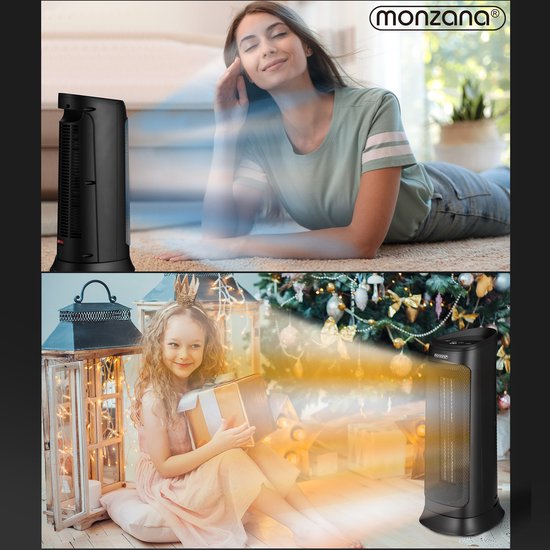 Monzana Keramische Ventilatorkachel - 2000W 4 Standen – Zwart