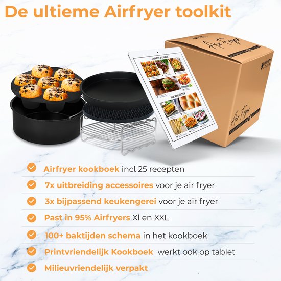 Happy Goods Heteluchtfriteuse XL Accessoires - geschikt voor Airfryer Accessoires - ⌀ 20 CM - Bakpapier - Siliconen Bakje - Bakvorm Rond - Muffin Bakvormen