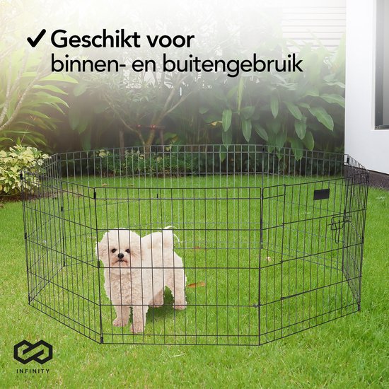 Infinity Goods Puppyren - Hondenren - 8 Panelen - 60 x 60 CM - 480 CM Omtrek - Opvouwbaar - Met Deur - Konijnenren - Zwart