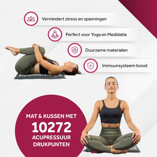 Northwall Spijkermat met Kussen & Draagtas - Acupressuur mat met Spijkerkussen - Spijkerbed - Acupunctuur - Meditatie - Shakti Massage - Grijs