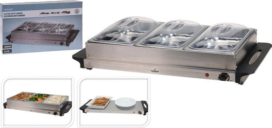 Excellent Electrics - Elektrische 2 in 1 RVS Buffetwarmer (300W) -3x2.5 liter