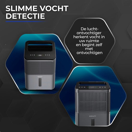 Kraft Luchtontvochtiger - 16L per dag - Was-droog Functie - Ontvochtiger voor Slaapkamer, Badkamer, Woonkamer - Dehumidifier - Antraciet