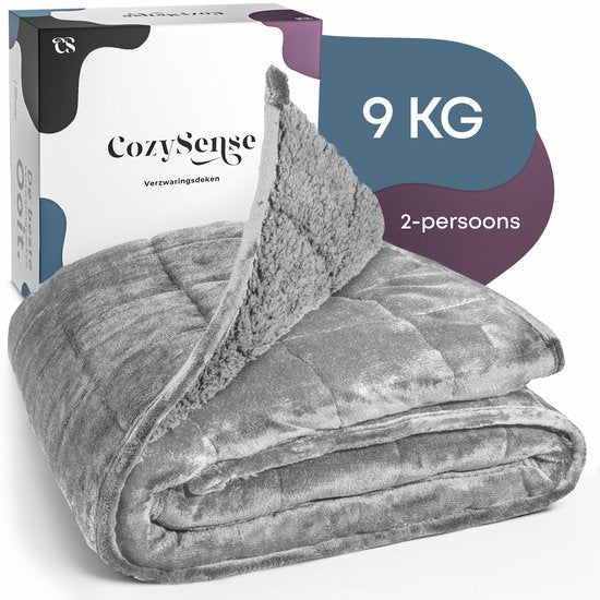 CozySense® Verzwaringsdeken 9 kg - 2-persoons - Weighted Blanket - Zwaartedeken - GLASS-Flow® Drukverdeling - Verzwaarde Deken - Flanelfluweel & Sherpa - Grijs
