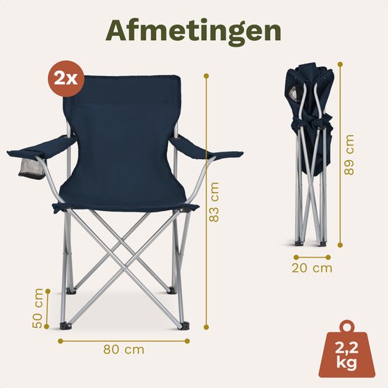 TRVLMORE Campingstoelen - Opvouwbaar - 2-Pack - 120KG Draagvermogen - Incl. Draagtas - Klapstoel - Visstoel - Kampeerstoel - Vouwstoel - Blauw