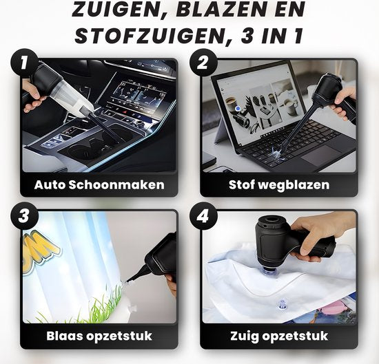 HomeShift® Auto Stofzuiger Draadloos V2 - Kruimelzuiger - Handstofzuiger - Kleine Stofzuiger - Draadloze stofzuiger - Air Duster - Nat & Droog - Zwart