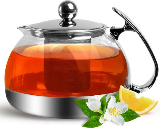 Monzana Glazen Theepot - met RVS-Filter & Infuser 9 Kops - 1.2 Liter