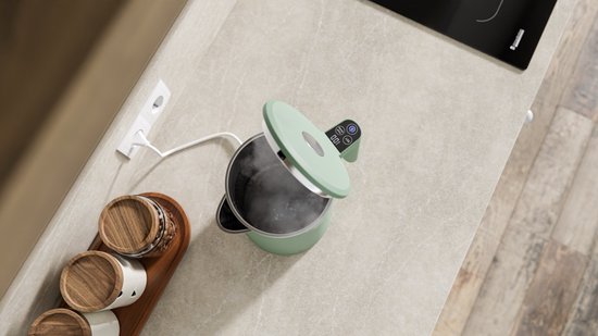 KitchenBrothers Waterkoker - 1.7L - Met Temperatuurregeling - Elektrisch - Warmhoudfunctie - Display - Dubbelwandig - Cool-touch - 2200W - Pastelgroen