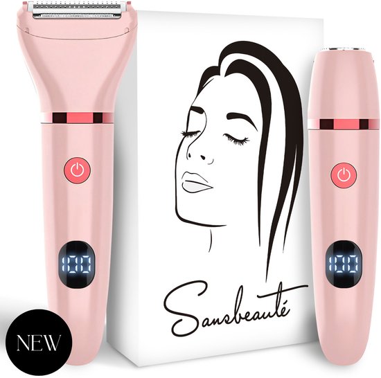 2-in-1 Ladyshave met Display - Gezicht - Oksels - Benen - Bikinilijn - Sansbeauté® - Scheerapparaat Vrouw - Gezichtsontharing Dames - Trimmer Vrouw - Ladyshaves Bikini - USB Oplaadbaar