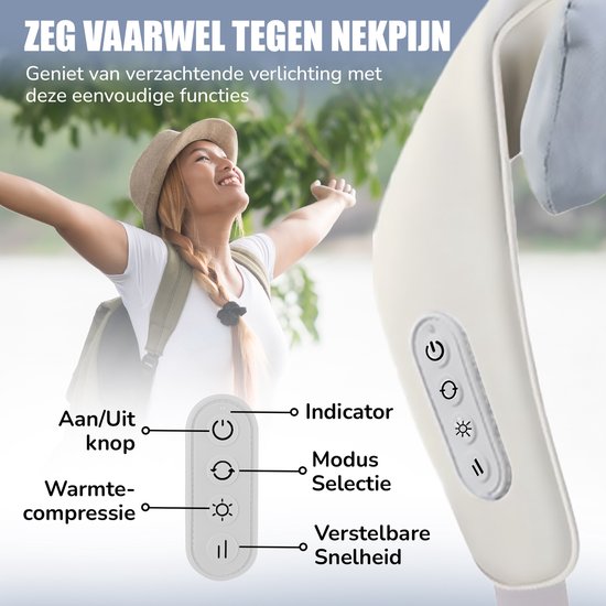 Novalance - Nekmassage - Shiatsu Massagekussen - Elektrisch Nekmassage Apparaat - Ook voor Arm Rug Schouder & Been - Infrarood + Slaapmasker